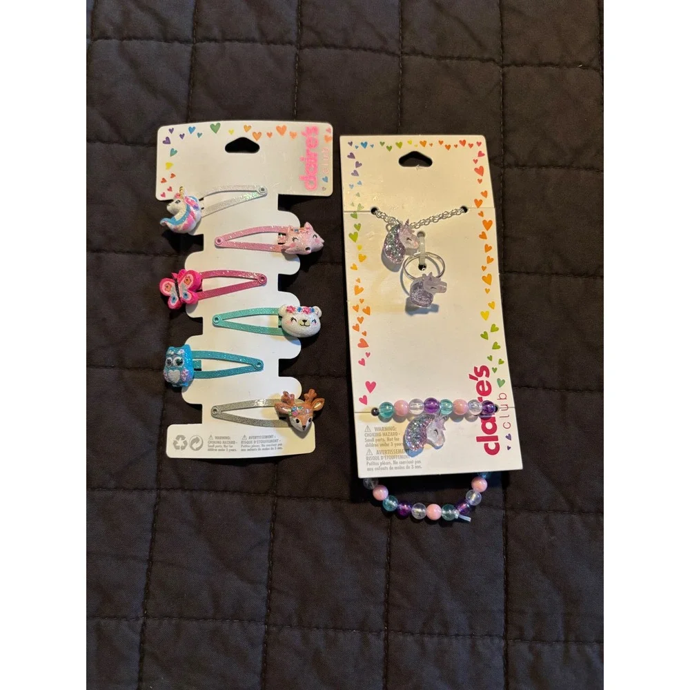 Claires Club Girls Hair Clips and Unicorn Jewelry Set Glitter Animal Bundle NEW